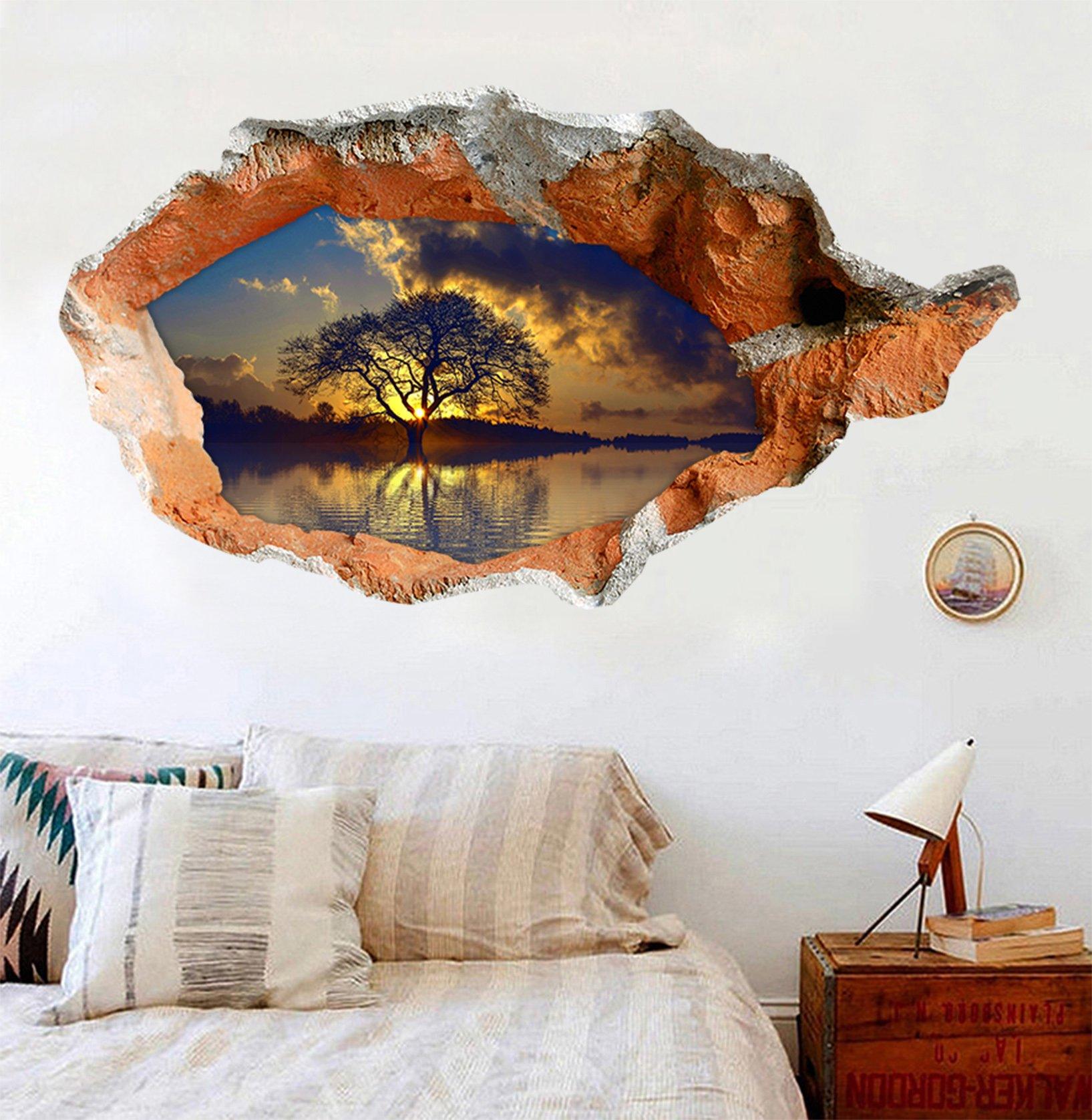 3D Pretty Lake Sunset 122 Broken Wall Murals Wallpaper AJ Wallpaper