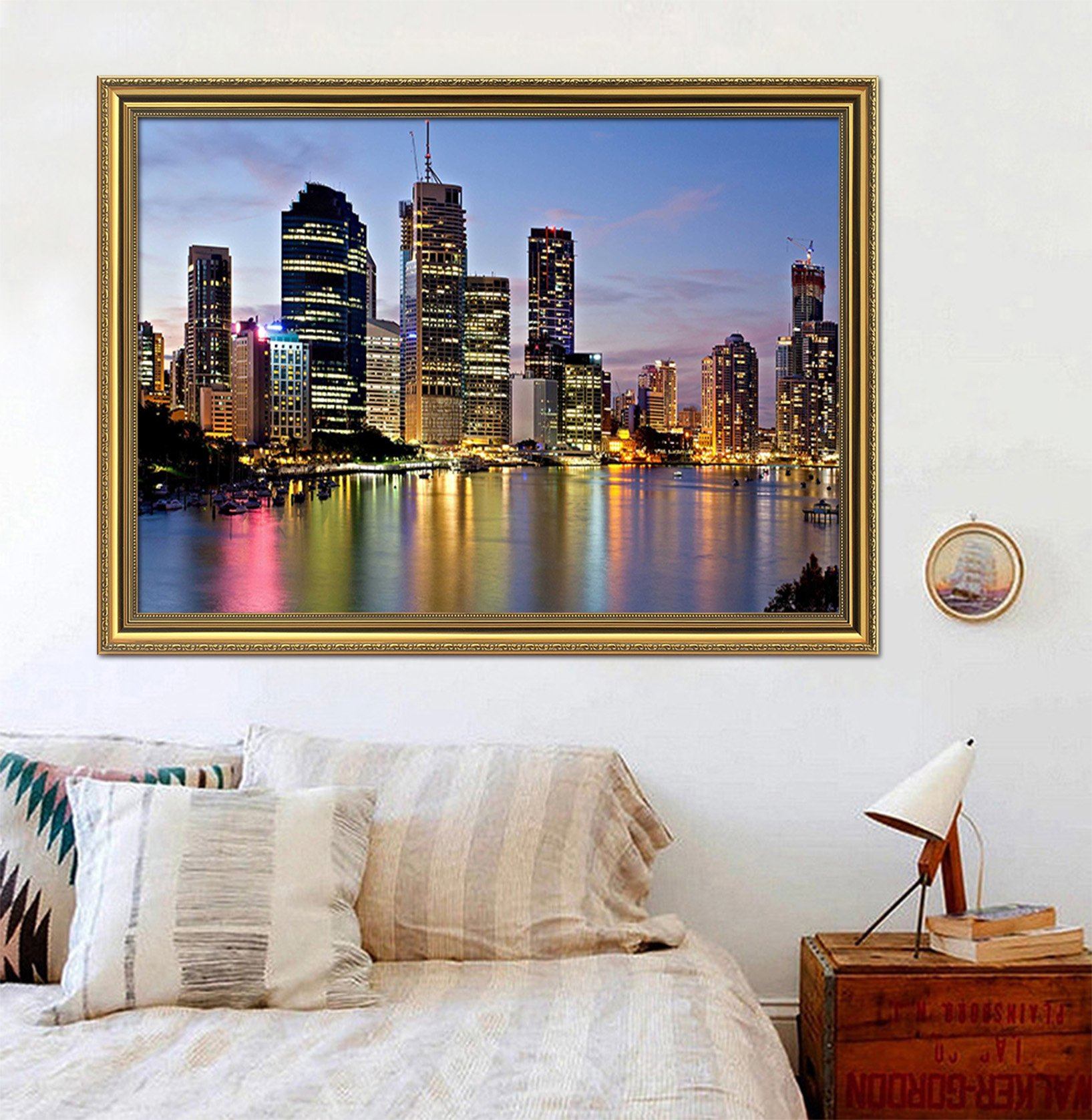 3D Lakeside City 073 Fake Framed Print Painting Wallpaper AJ Creativity Home