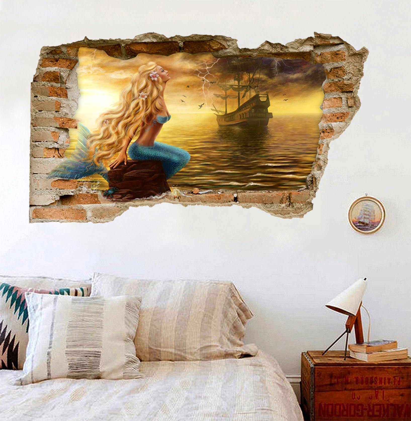 3D Pretty Mermaid 356 Broken Wall Murals Wallpaper AJ Wallpaper