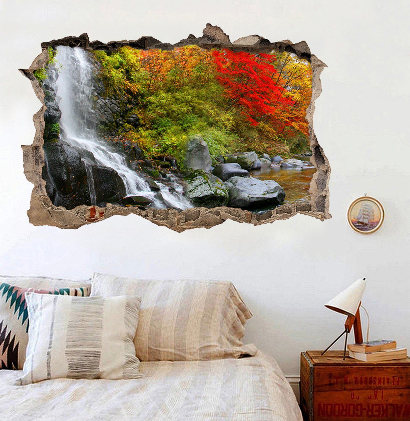 3D Mountain Color Trees Waterfall 398 Broken Wall Murals Wallpaper AJ Wallpaper