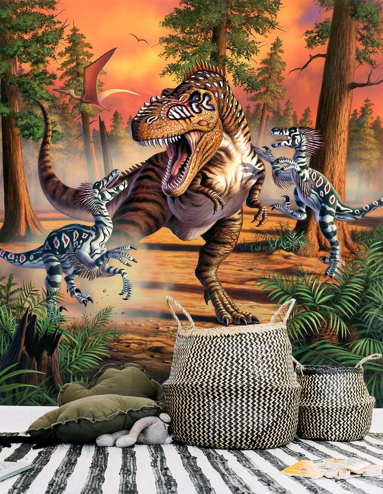 3D Dino Battle 1406 Jerry LoFaro Wall Mural Wall Murals Wallpaper AJ Wallpaper 2