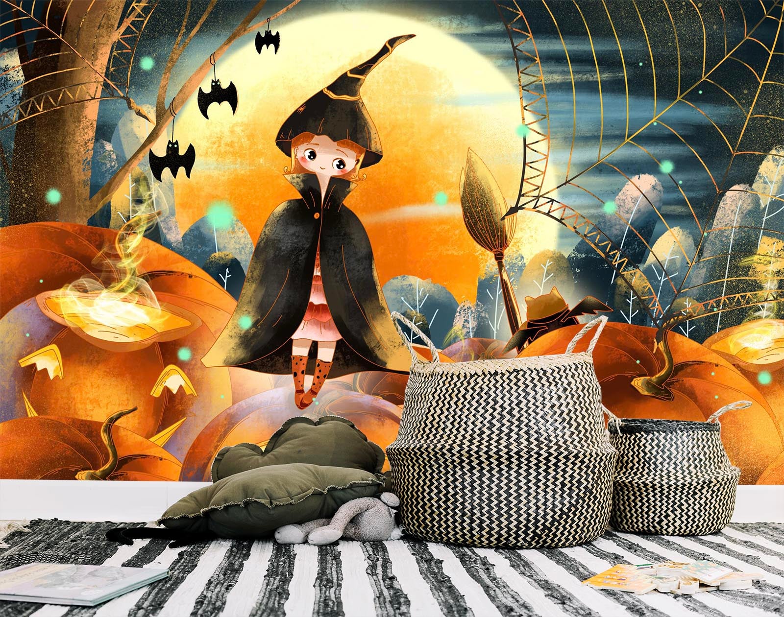 3D Witch Pumpkin Moon 1008 Halloween Wall Murals Wallpaper AJ Wallpaper 2