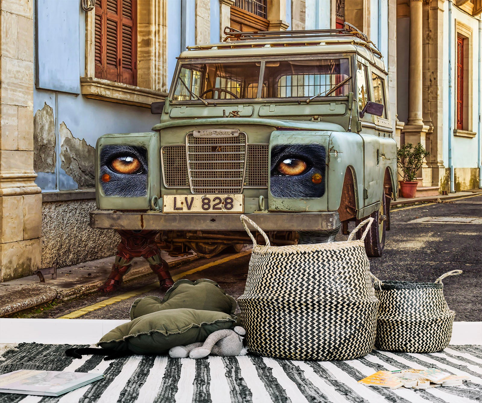 3D Vintage Green Car 231 Vehicle Wall Murals