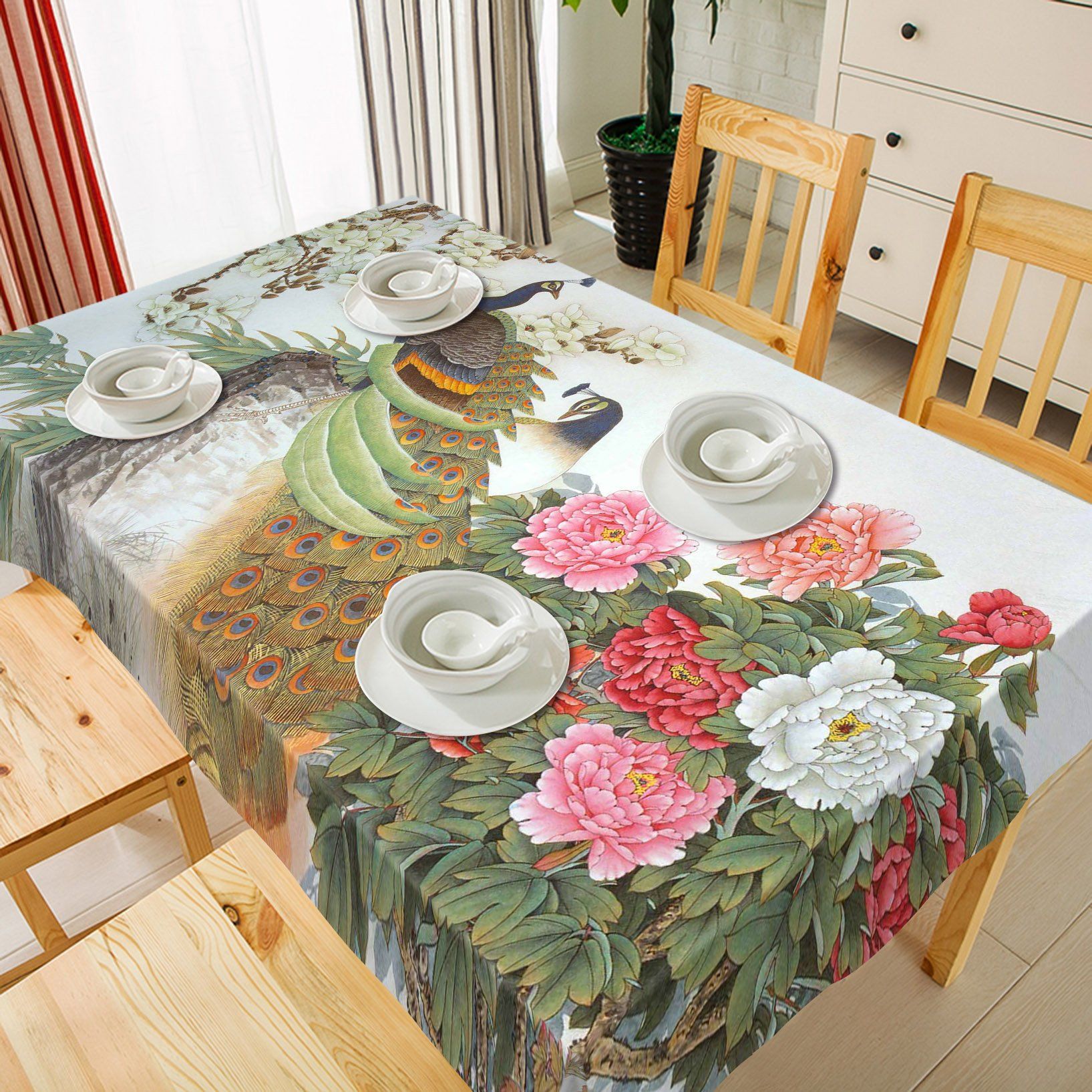 3D Peony And Peacock 263 Tablecloths Wallpaper AJ Wallpaper