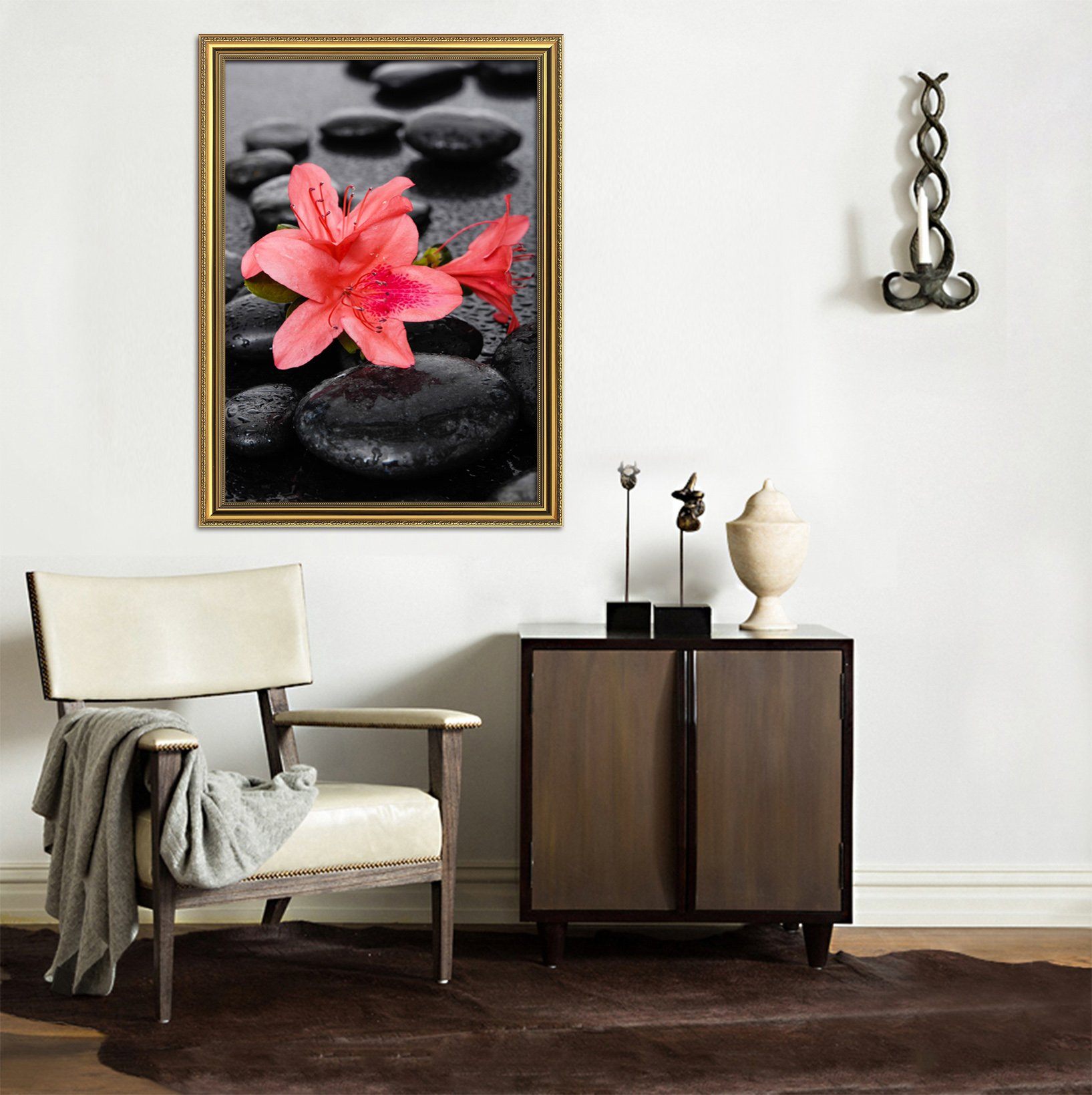 3D Stone Safflower 001 Fake Framed Print Painting Wallpaper AJ Creativity Home