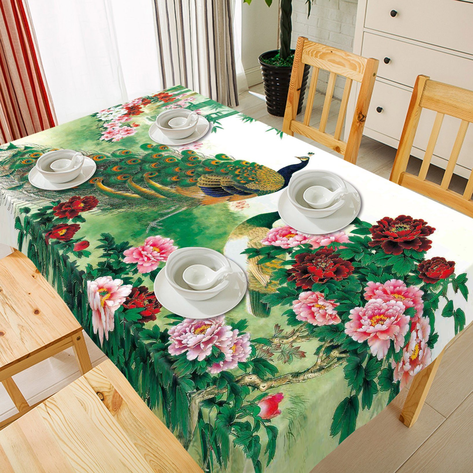 3D Flowers Peacocks 262 Tablecloths Wallpaper AJ Wallpaper