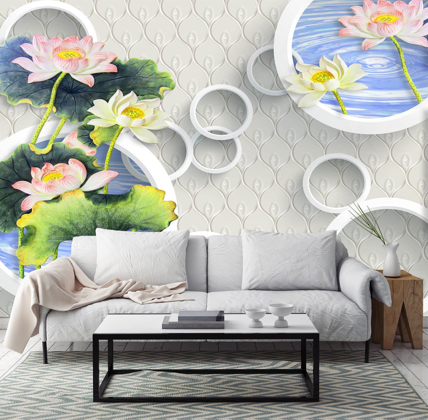 3D Lotus River 744 Wallpaper AJ Wallpaper