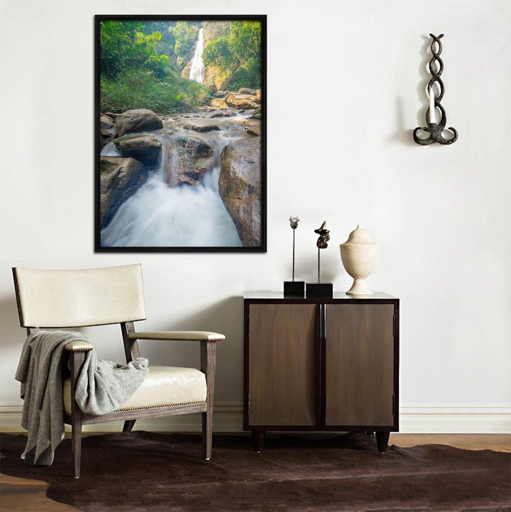 3D Forest Waterfall 053 Fake Framed Print Painting Wallpaper AJ Creativity Home
