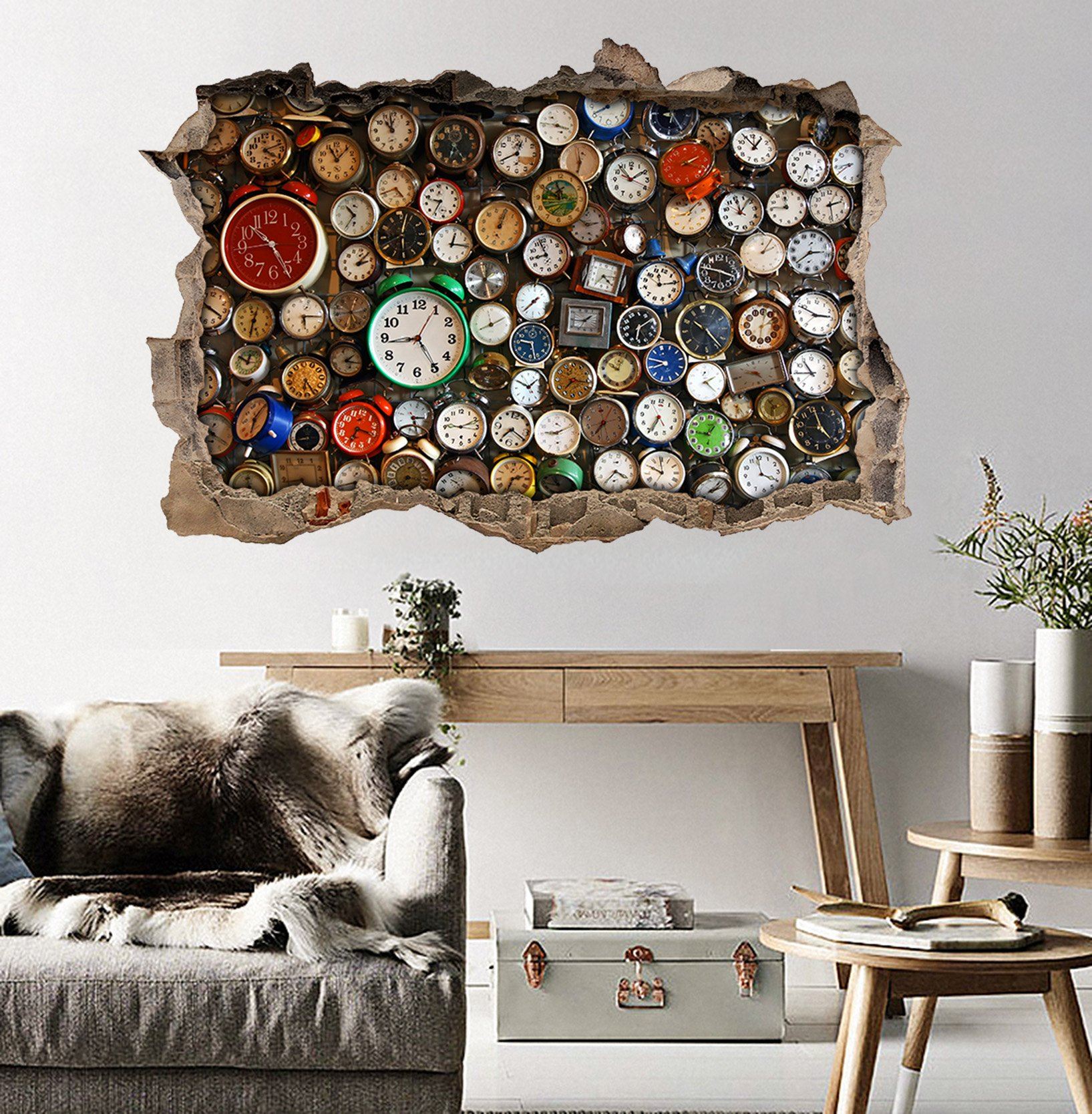 3D Various Clocks 056 Broken Wall Murals Wallpaper AJ Wallpaper