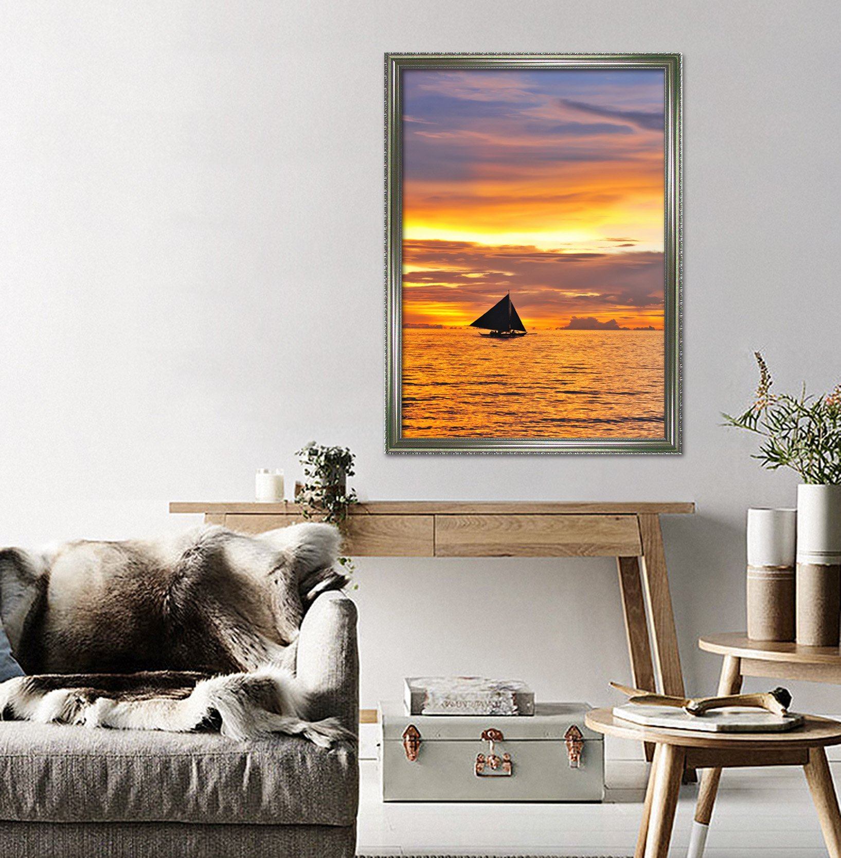3D Evening Boat 026 Fake Framed Print Painting Wallpaper AJ Creativity Home