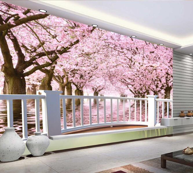 3D Pink Dream Railing Flower Wallpaper AJ Wallpaper 1