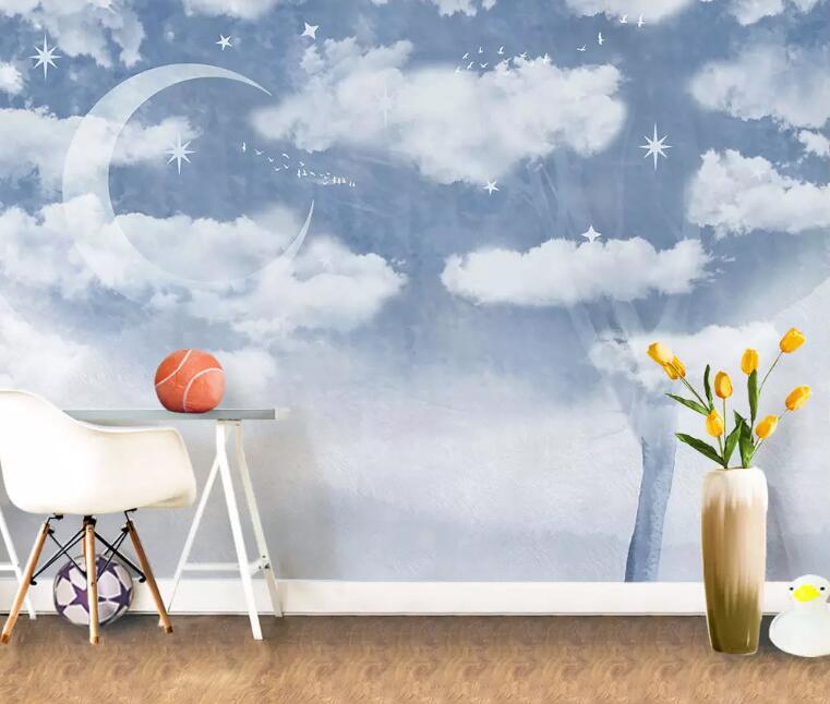 3D Moon White Clouds 418 Wall Murals Wallpaper AJ Wallpaper 2