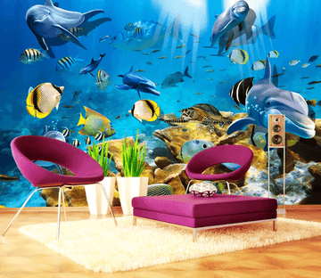 3D Undersea Dolphin Coral 1009 Wallpaper AJ Wallpaper 2 