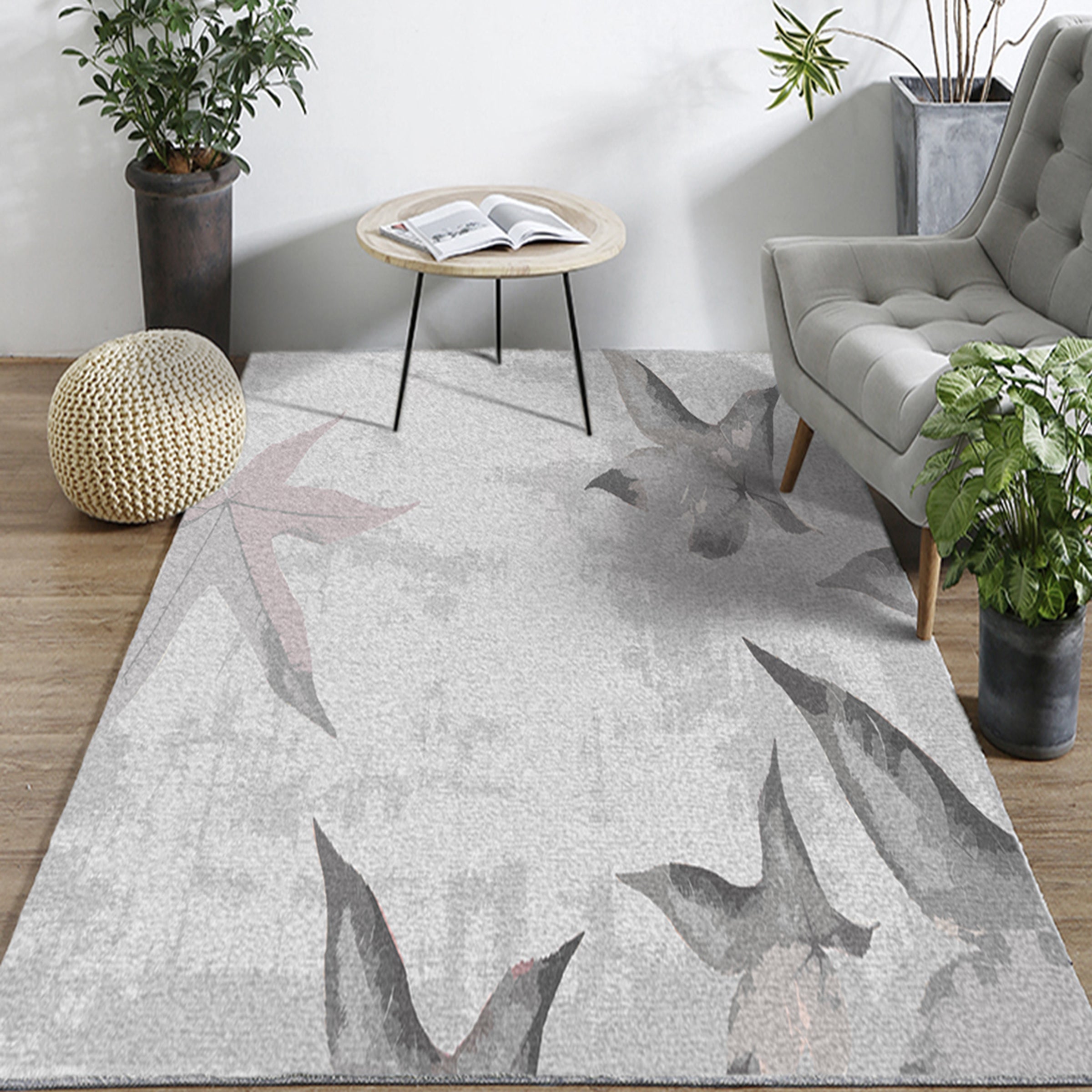 3D Gray Leaves WG066 Non Slip Rug Mat Mat AJ Creativity Home