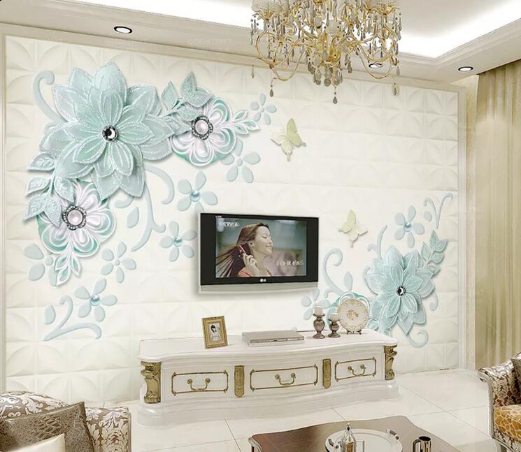 3D Blue Flowers 1303 Wall Murals Wallpaper AJ Wallpaper 2