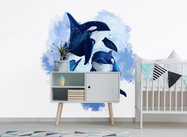 3D Cute Whale 1287 Wall Murals Wallpaper AJ Wallpaper 2