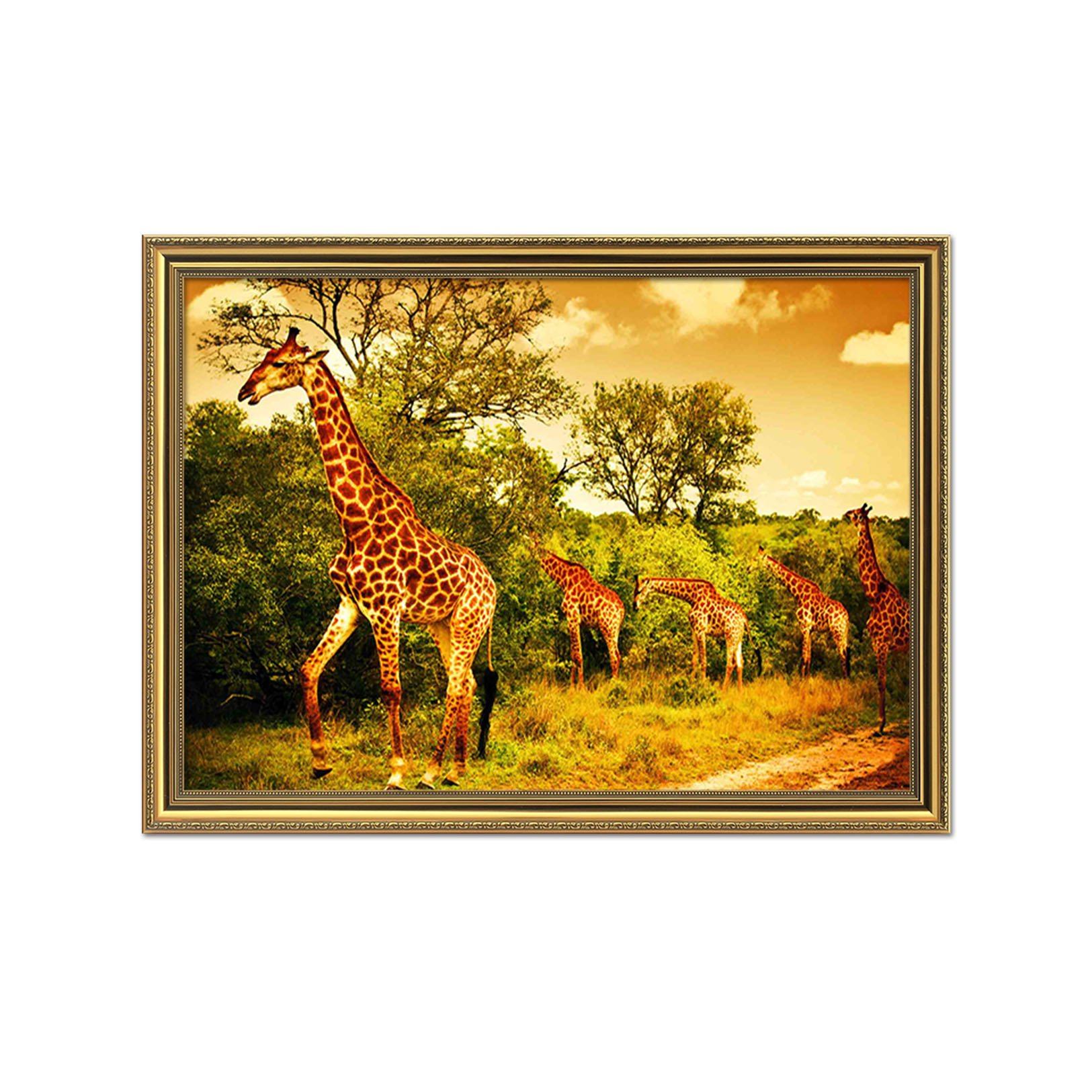 3D Giraffe Eating Leaves 172 Fake Framed Print Painting Wallpaper AJ Creativity Home