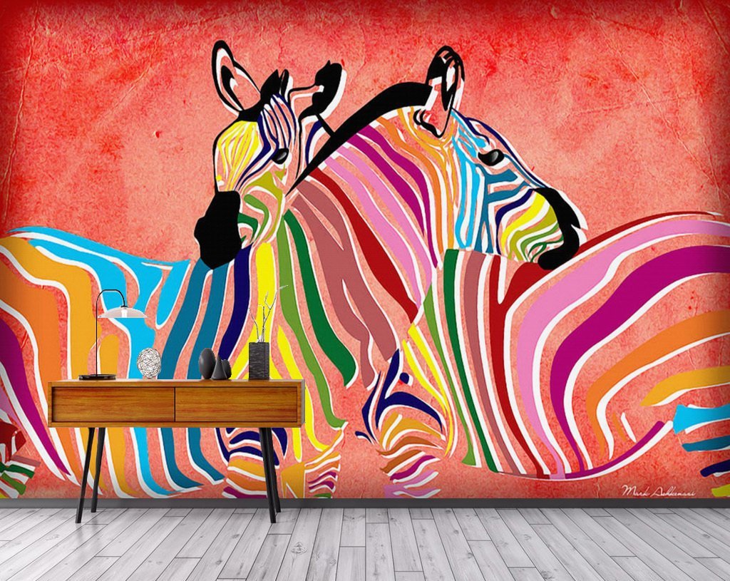 3D Color Zebra 398 Wall Murals Wallpaper AJ Wallpaper 2