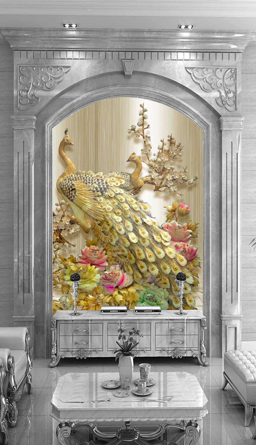 3D Peacock Statue 507 Wall Murals Wallpaper AJ Wallpaper 2