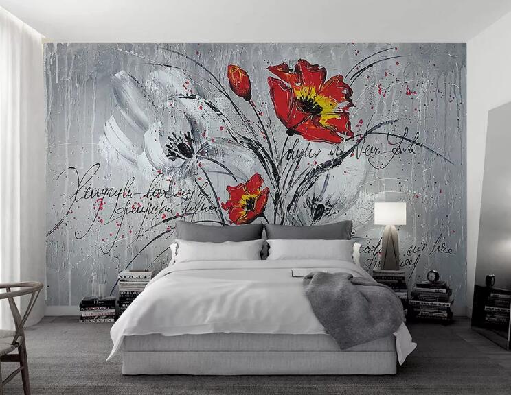3D Red Flower 1243 Wall Murals Wallpaper AJ Wallpaper 2