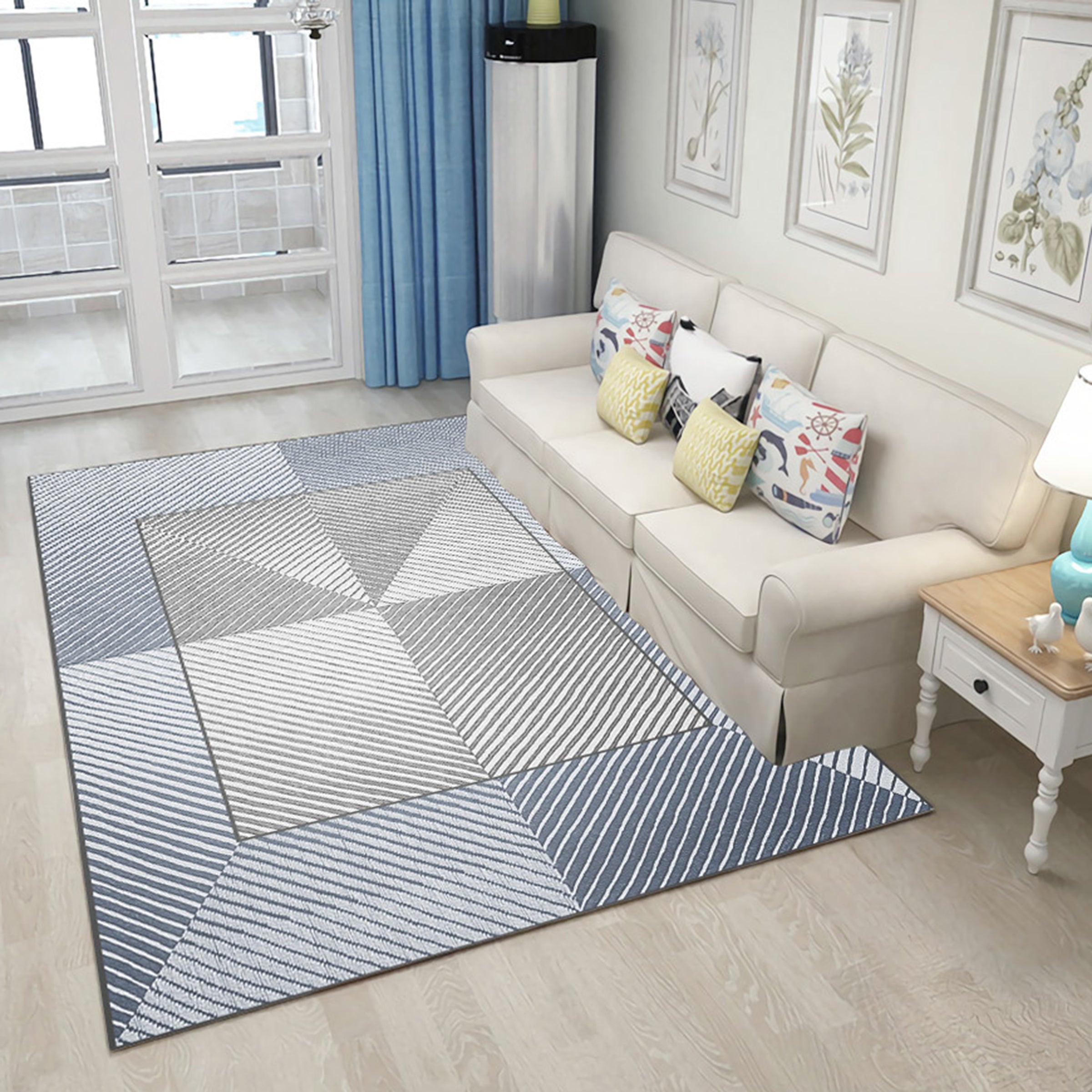 3D Light Blue Square WG048 Non Slip Rug Mat Mat AJ Creativity Home