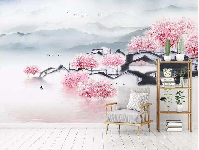 3D Pink Town 089 Wall Murals Wallpaper AJ Wallpaper 2