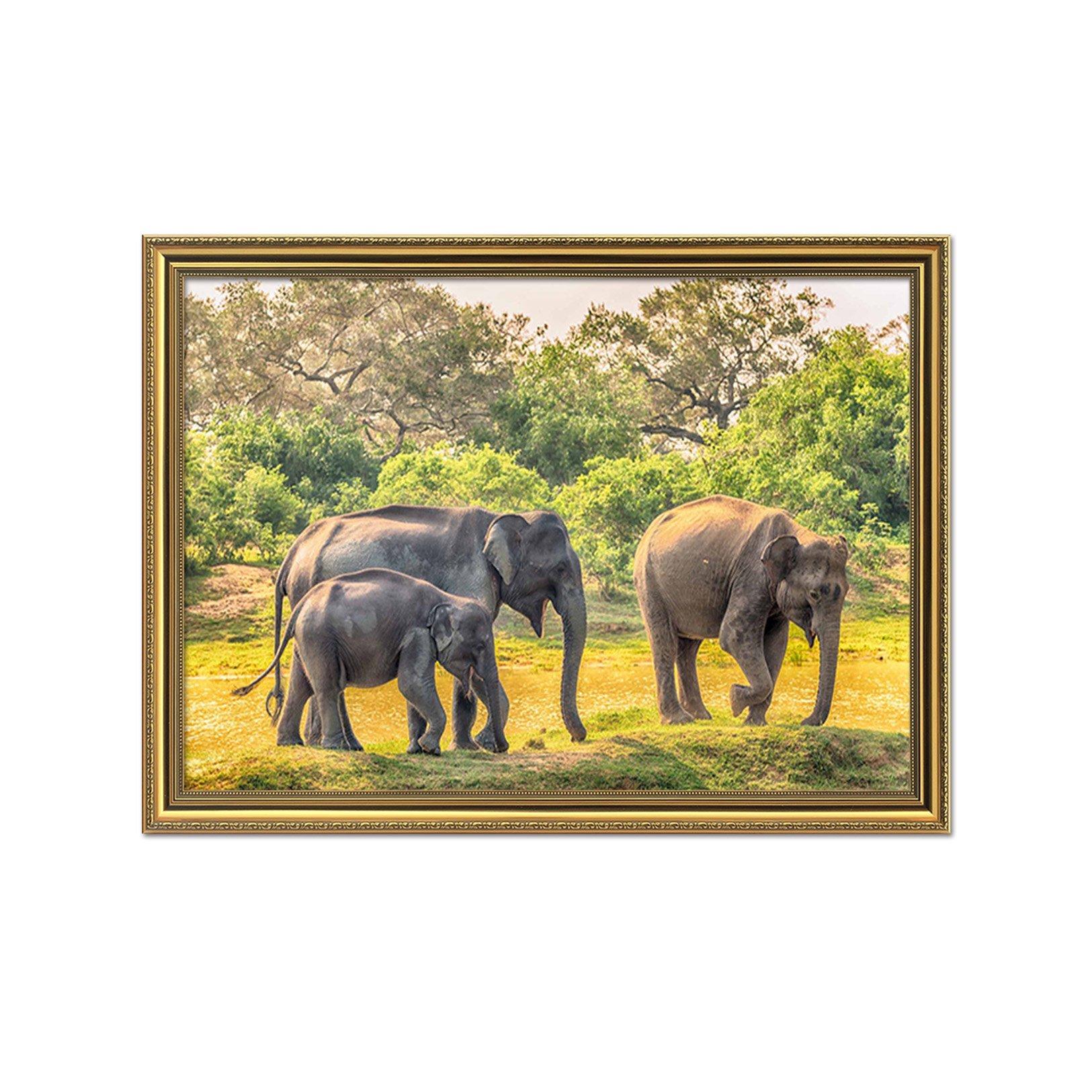 3D Elephant Walking 060 Fake Framed Print Painting Wallpaper AJ Creativity Home