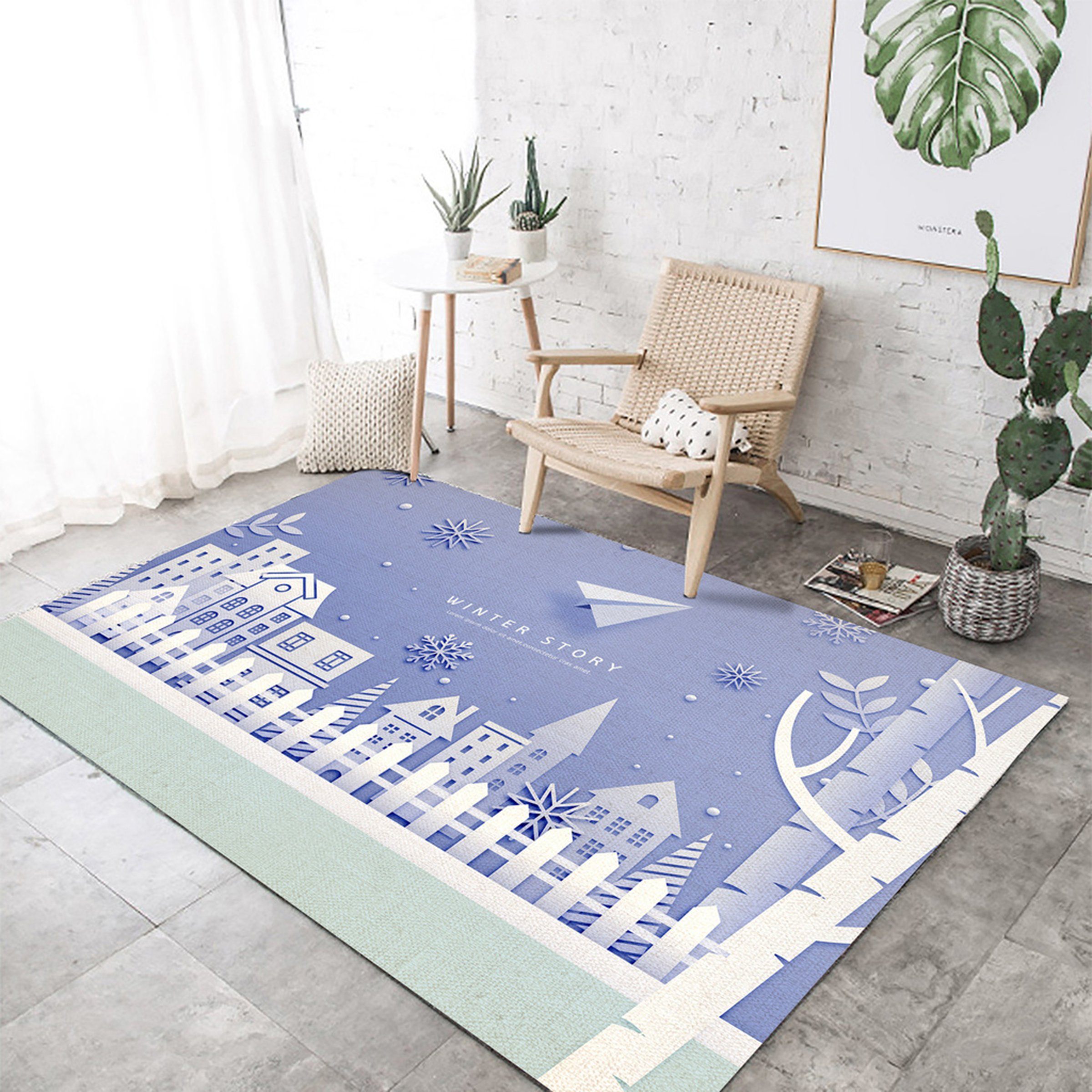3D Blue House WG143 Non Slip Rug Mat Mat AJ Creativity Home