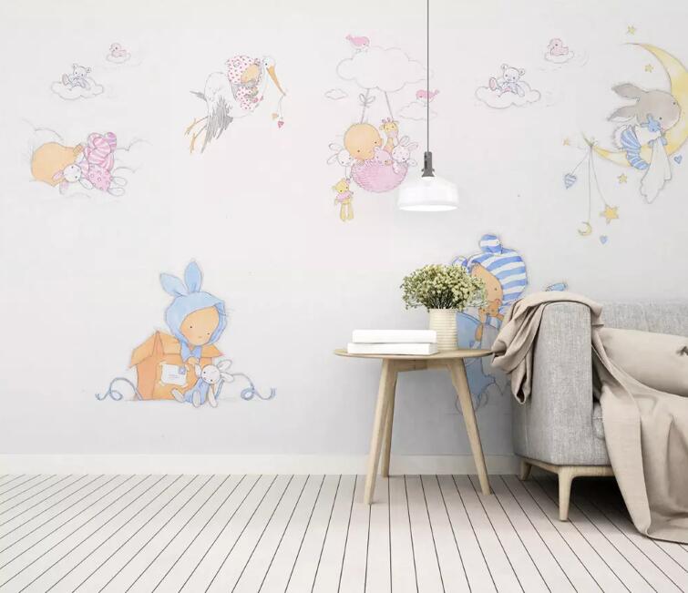 3D Cute Bunny 737 Wall Murals Wallpaper AJ Wallpaper 2