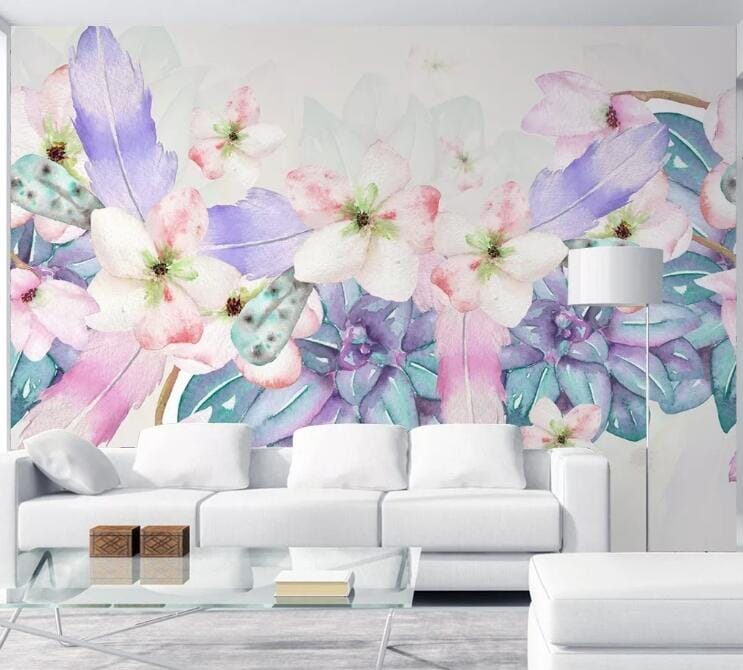 3D Flower Feather WC097 Wall Murals Wallpaper AJ Wallpaper 2