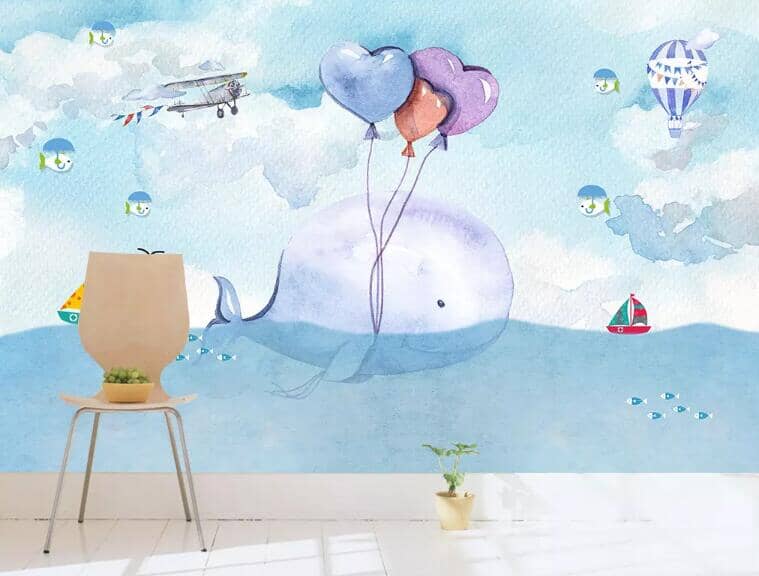 3D Whale Balloon 1598 Wall Murals Wallpaper AJ Wallpaper 2