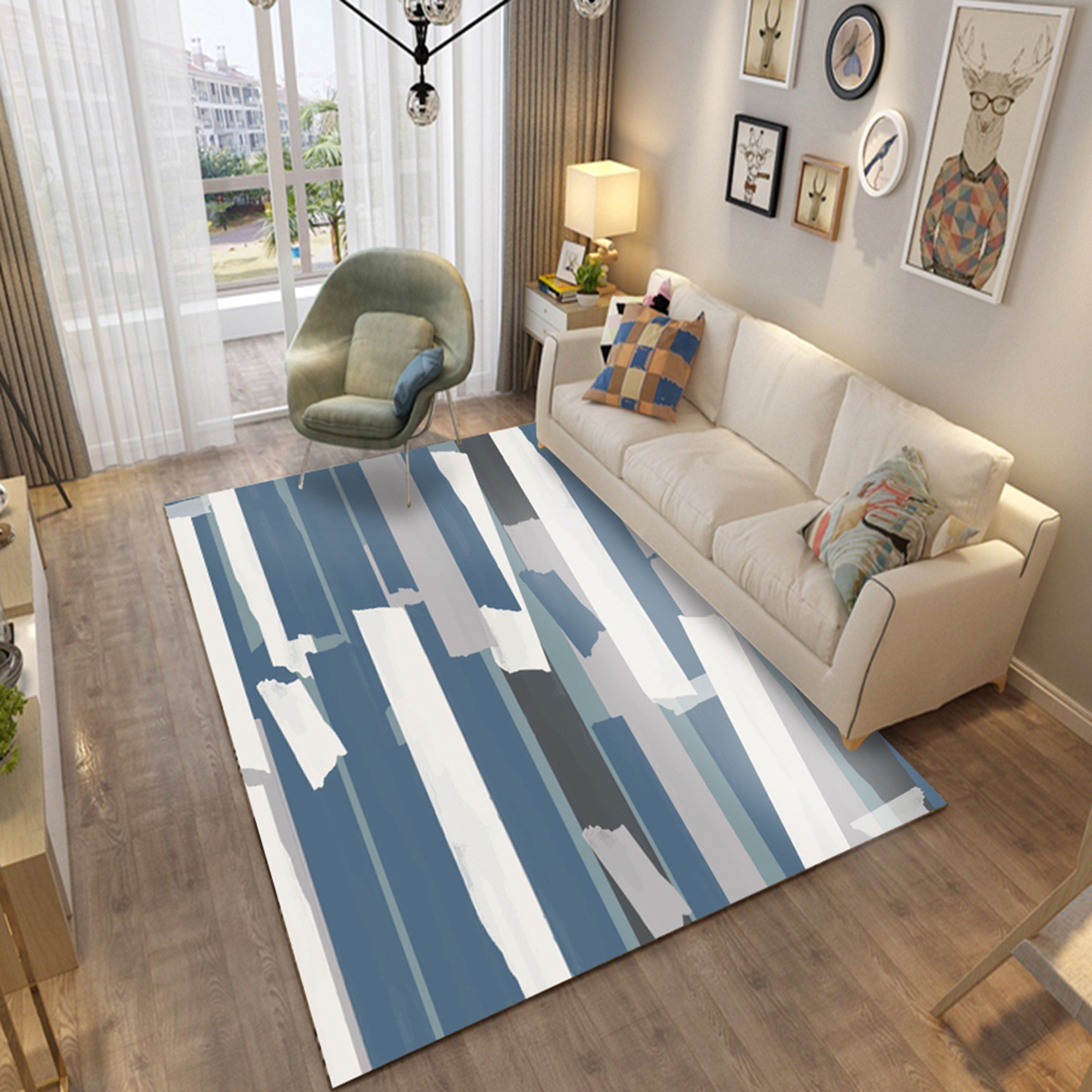 3D Blue Stripes WG062 Non Slip Rug Mat Mat AJ Creativity Home
