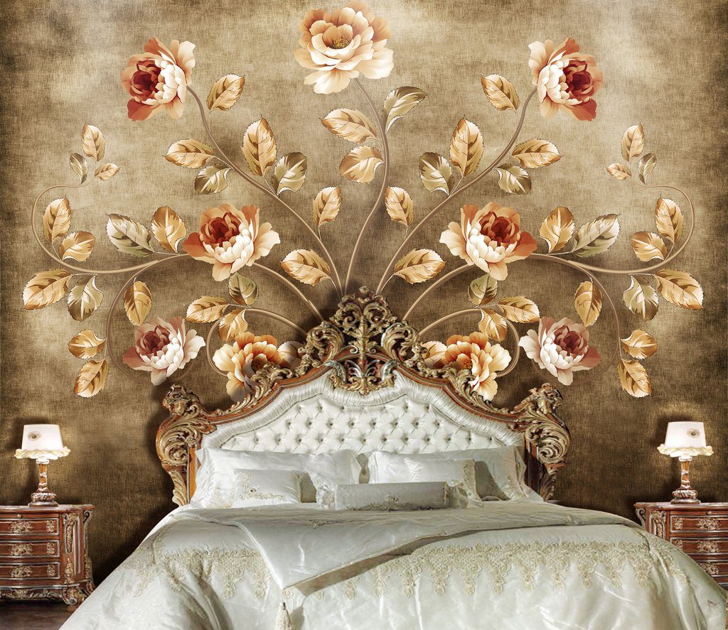 3D Golden Flowers 55 Wall Murals Wallpaper AJ Wallpaper 2
