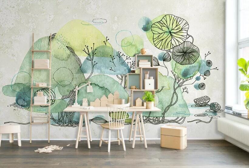 3D Lotus Leaf WC094 Wall Murals Wallpaper AJ Wallpaper 2