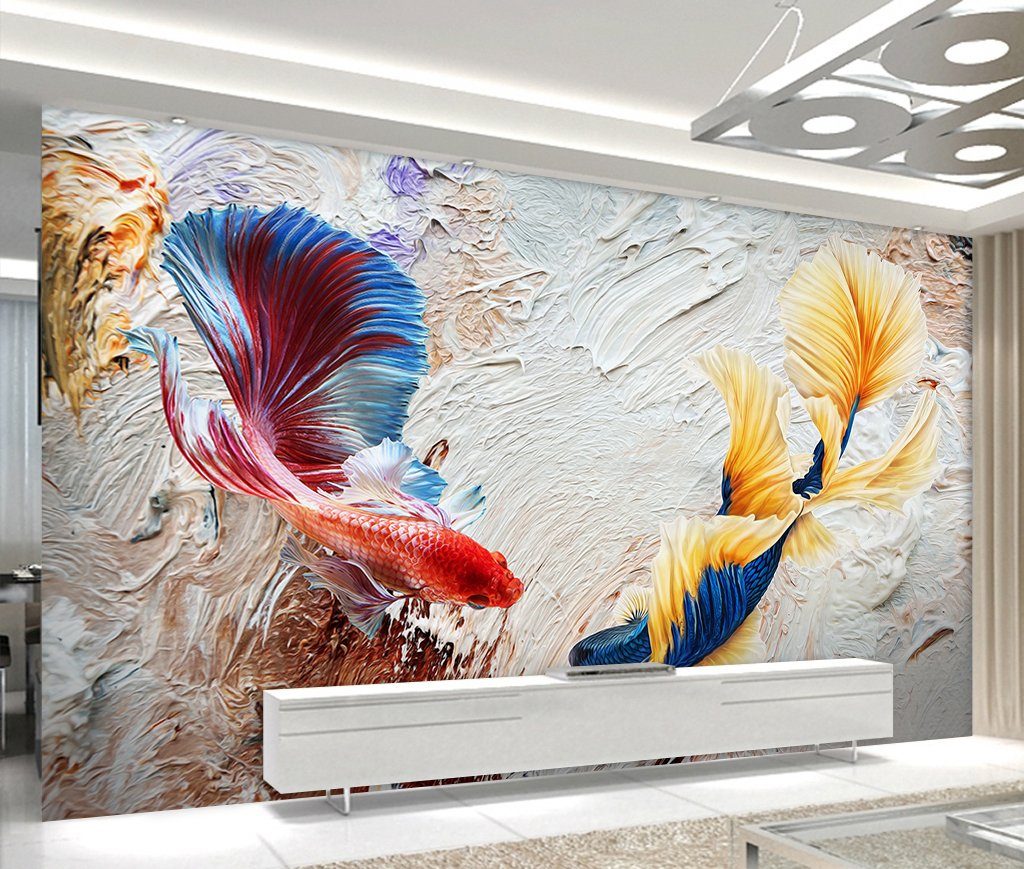 3D Marble Goldfish 525 Wall Murals Wallpaper AJ Wallpaper 2