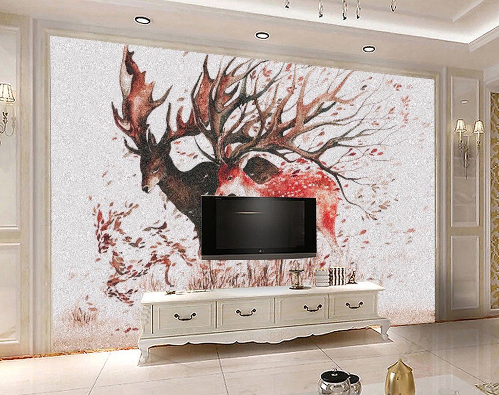 3D Plum Antlers 522 Wall Murals Wallpaper AJ Wallpaper 2