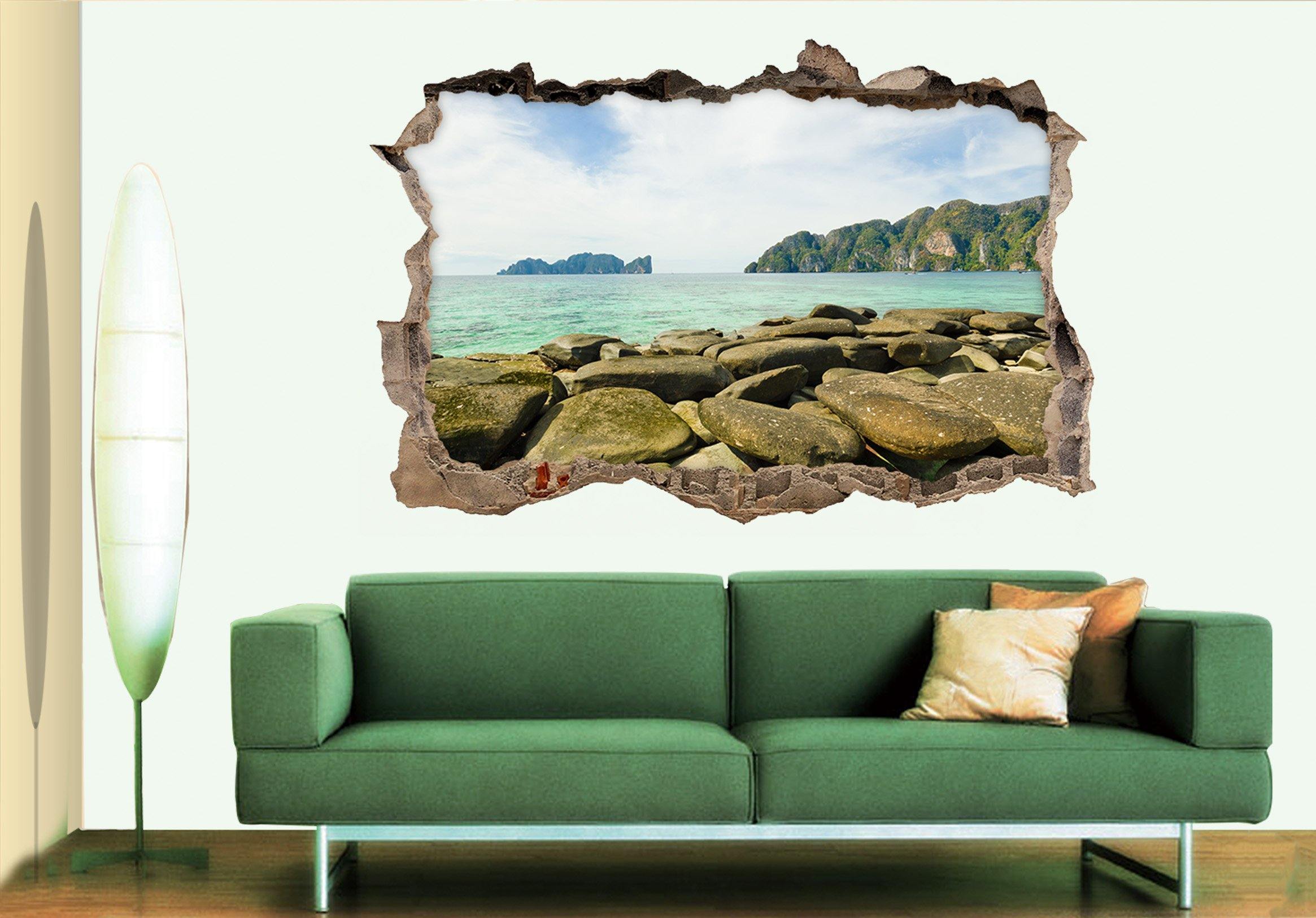 3D Seaside Stones 068 Broken Wall Murals Wallpaper AJ Wallpaper