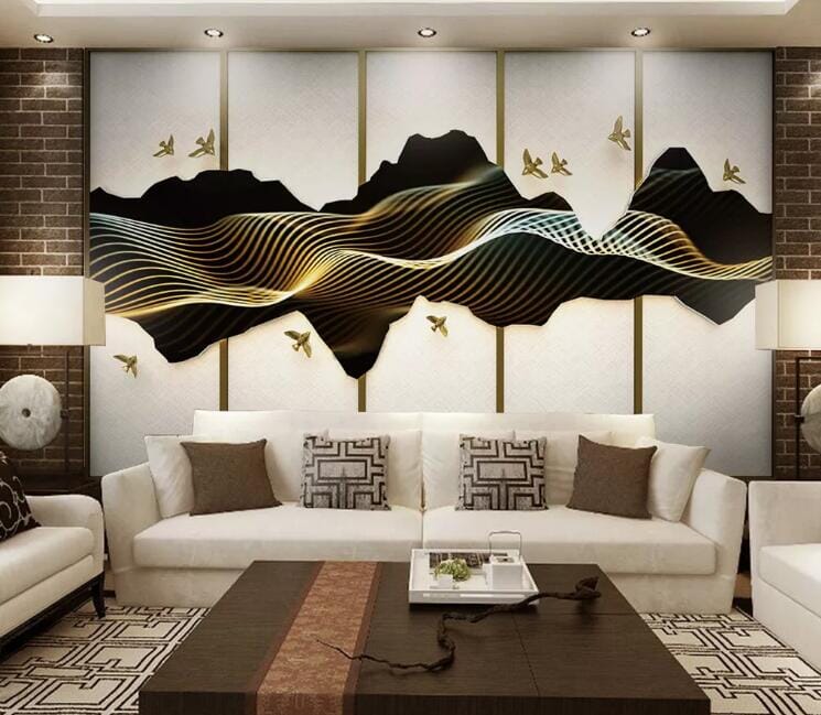 3D Golden Wave WC182 Wall Murals Wallpaper AJ Wallpaper 2