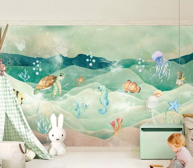 3D Sea Turtle Sea Horse WC206 Wall Murals Wallpaper AJ Wallpaper 2