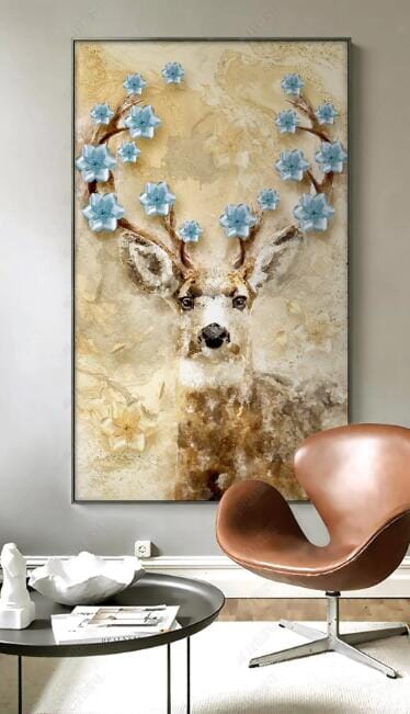 3D Flower Deer WC290 Wall Murals Wallpaper AJ Wallpaper 2