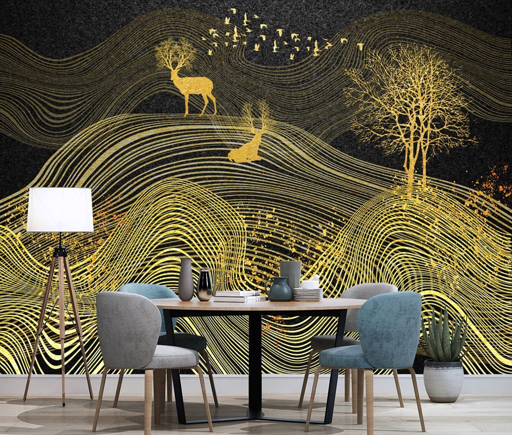 3D Golden Line Fawn 117 Wall Murals Wallpaper AJ Wallpaper 2