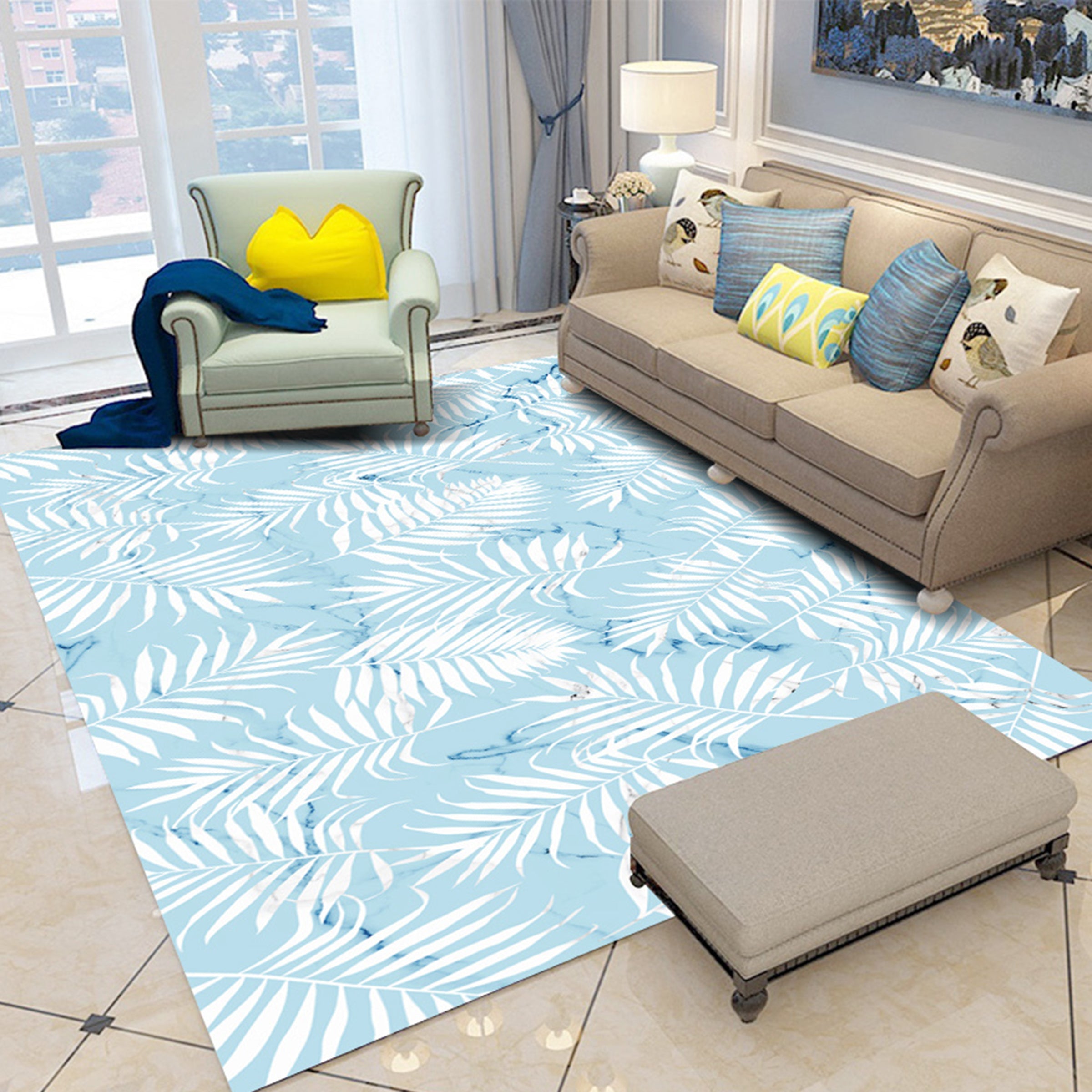 3D White Leaves WG250 Non Slip Rug Mat Mat AJ Creativity Home