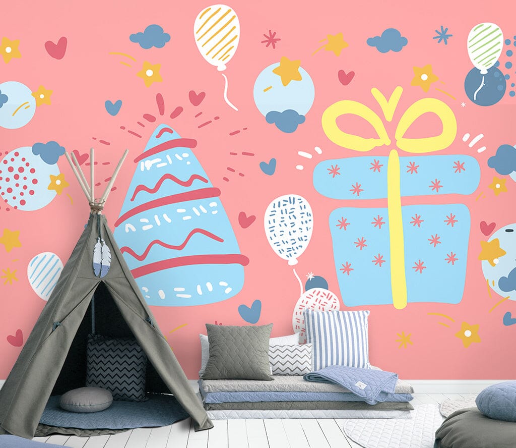 3D Blue Gift Box WC007 Wall Murals Wallpaper AJ Wallpaper 2