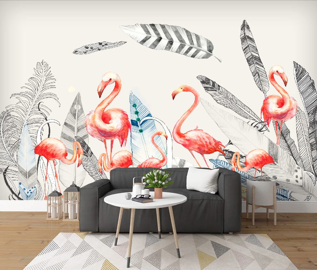 3D Pink Flamingo WC009 Wall Murals Wallpaper AJ Wallpaper 2