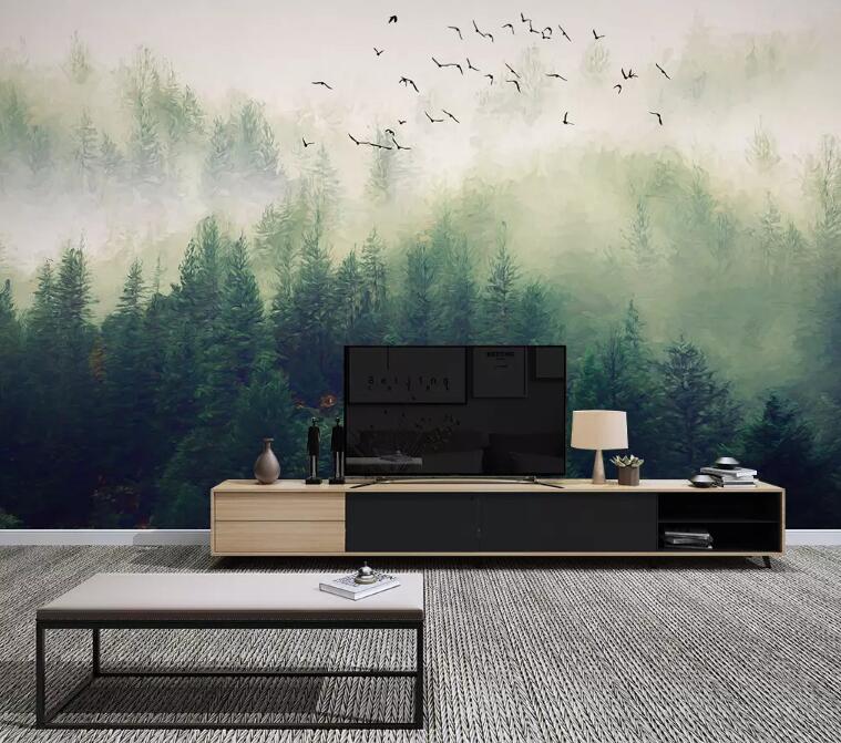 3D Foggy Forest 895 Wall Murals Wallpaper AJ Wallpaper 2