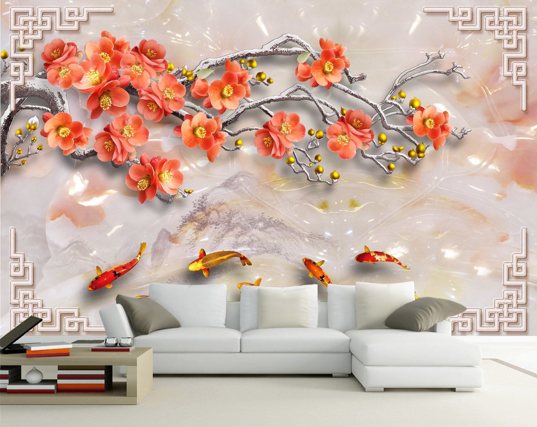 3D Jade Carving Safflower 321 Wallpaper AJ Wallpaper