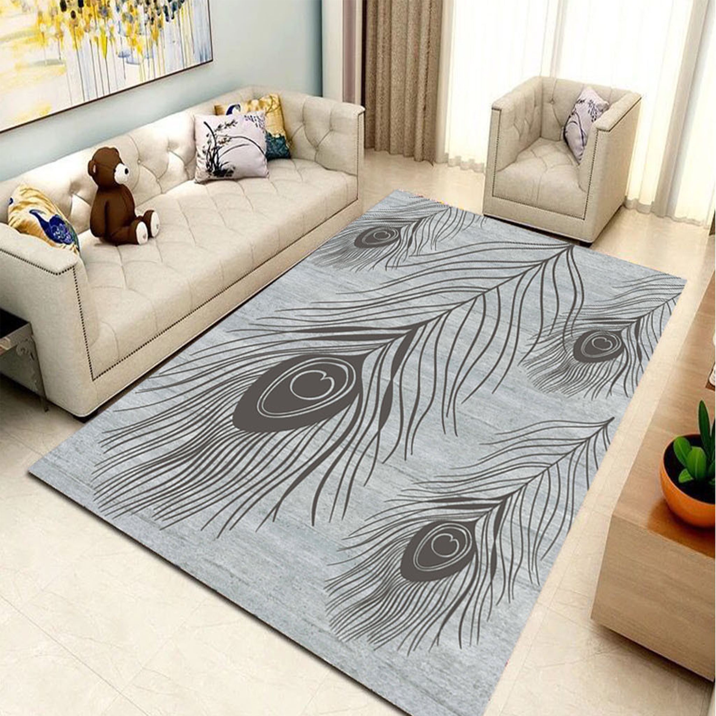 3D Gray Leaves WG088 Non Slip Rug Mat Mat AJ Creativity Home