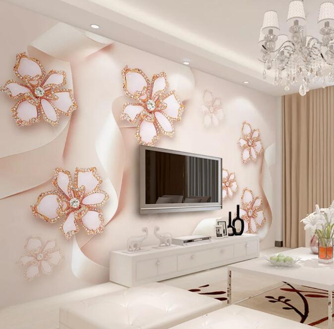 3D White Flowers 1150 Wall Murals Wallpaper AJ Wallpaper 2