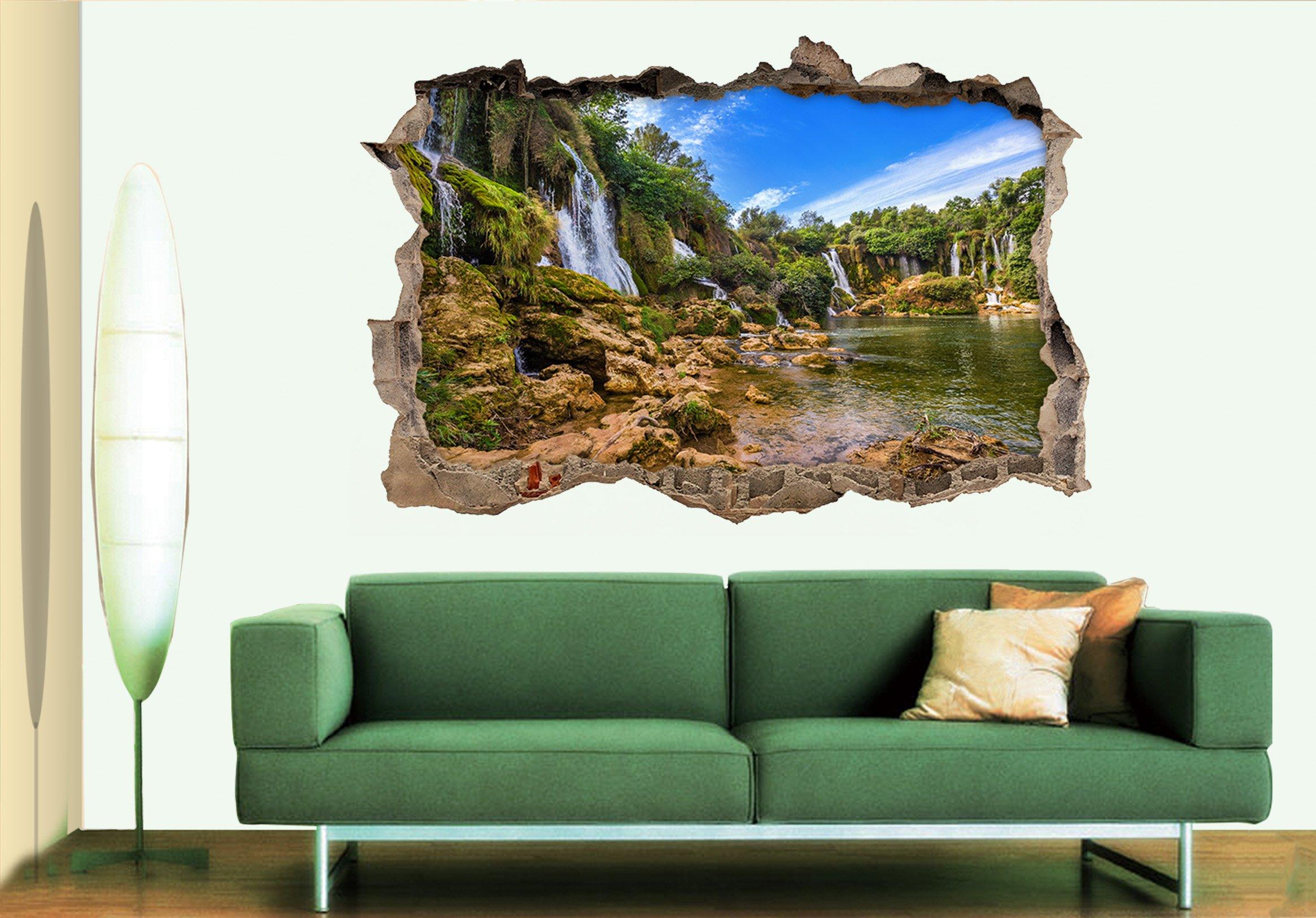 3D Lake Waterfalls 023 Broken Wall Murals Wallpaper AJ Wallpaper