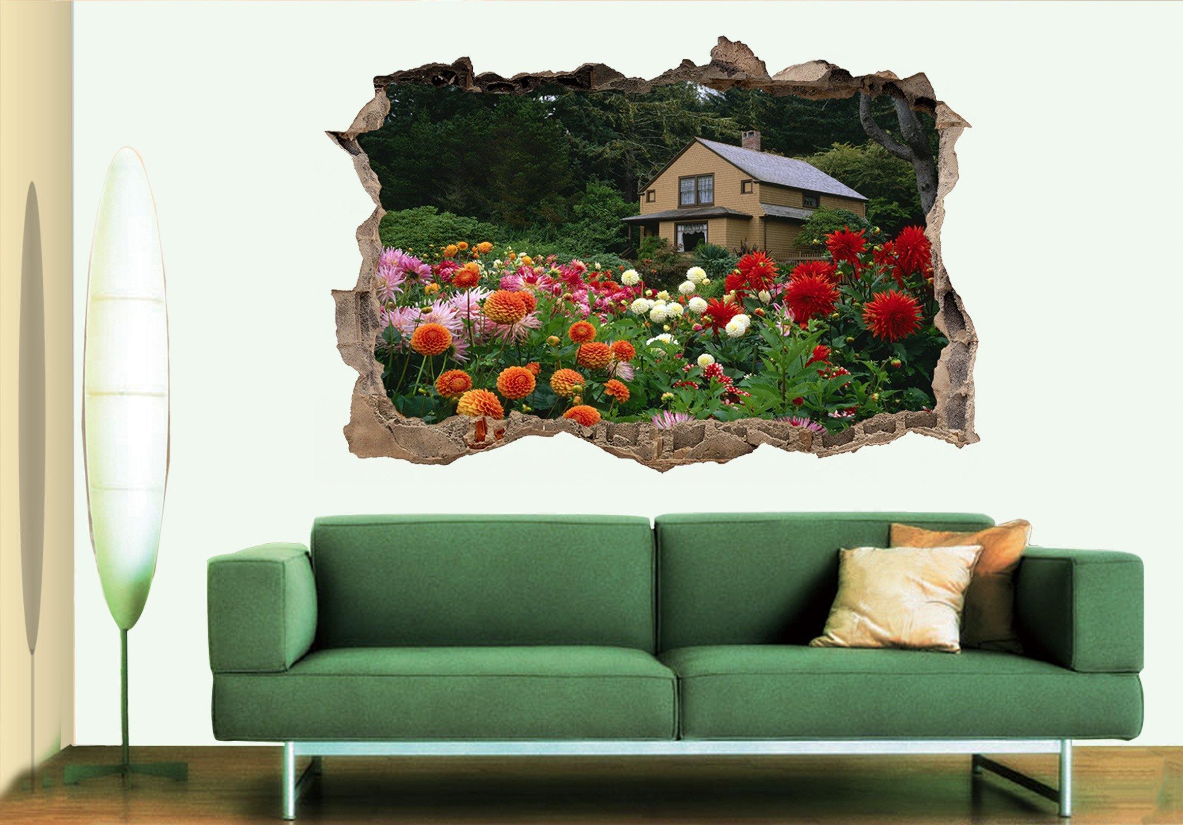 3D Villa Garden Flowers 006 Broken Wall Murals Wallpaper AJ Wallpaper